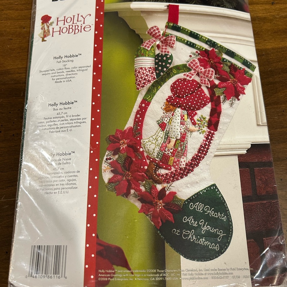 Bucilla Plaid 18"  Holly Hobbie Felt Christmas Stocking Kit #86116 Sealed